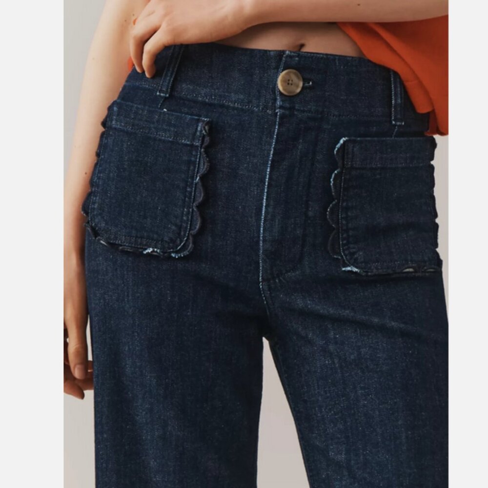 Anthropologie Maeve 24 The Colette Scallop-Pocket Crop Wide-Leg Jeans Dark New - Picture 7 of 7